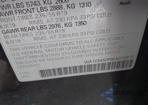 2014 Audi Q5 3.0 Tdi Premium Plus из США, поврежденный, VIN WA1CMAFP8EA015918